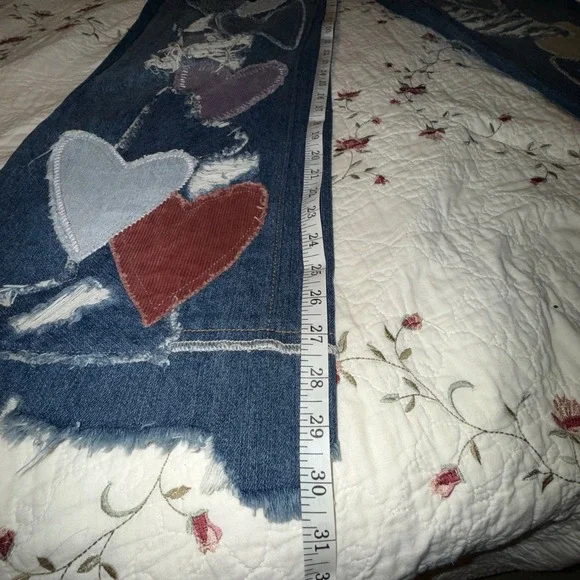 Free People We The Free Piece Of My Heart Jeans Heart Patch Wide Leg HighRise - Picture 6 of 14